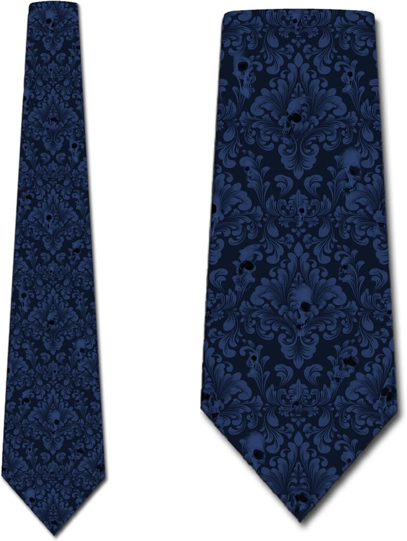 Three Rooker Skull Ties Mens Damask Necktie Halloween Tie for Men Conservative Holiday Print - Image 2